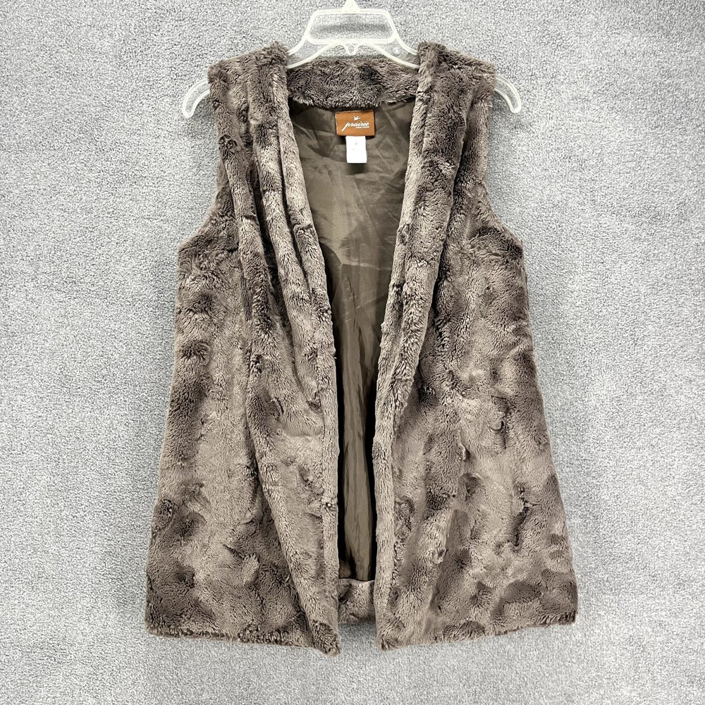 Prairie Faux Fur Vest‎ Womens Size M Brown Open Front
